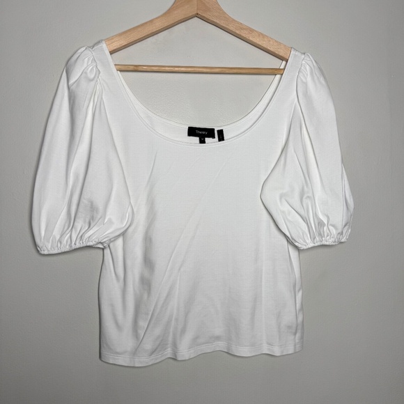 Theory Puff-Sleeve Scoop Top Clinton Knit White Top Sz M - Picture 2 of 7